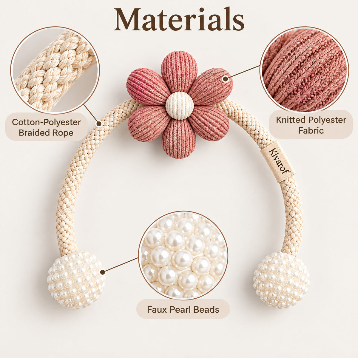 Rose Pink Crochet Flower Curtain Tieback – Braided Rope Accent