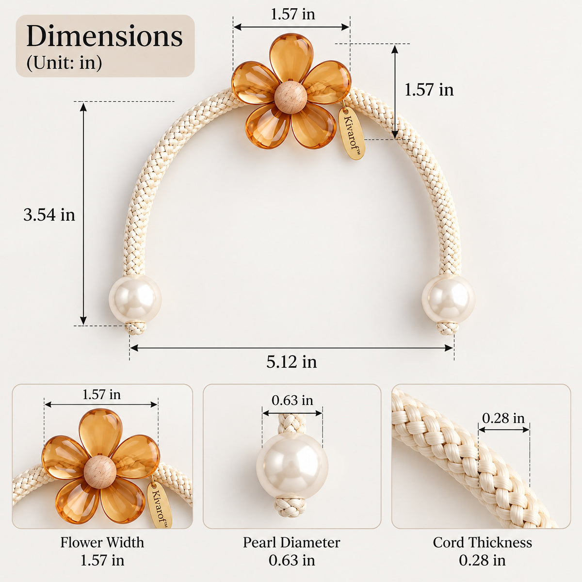 Ivory Daisy Curtain Tieback – Pearl Bead Detail