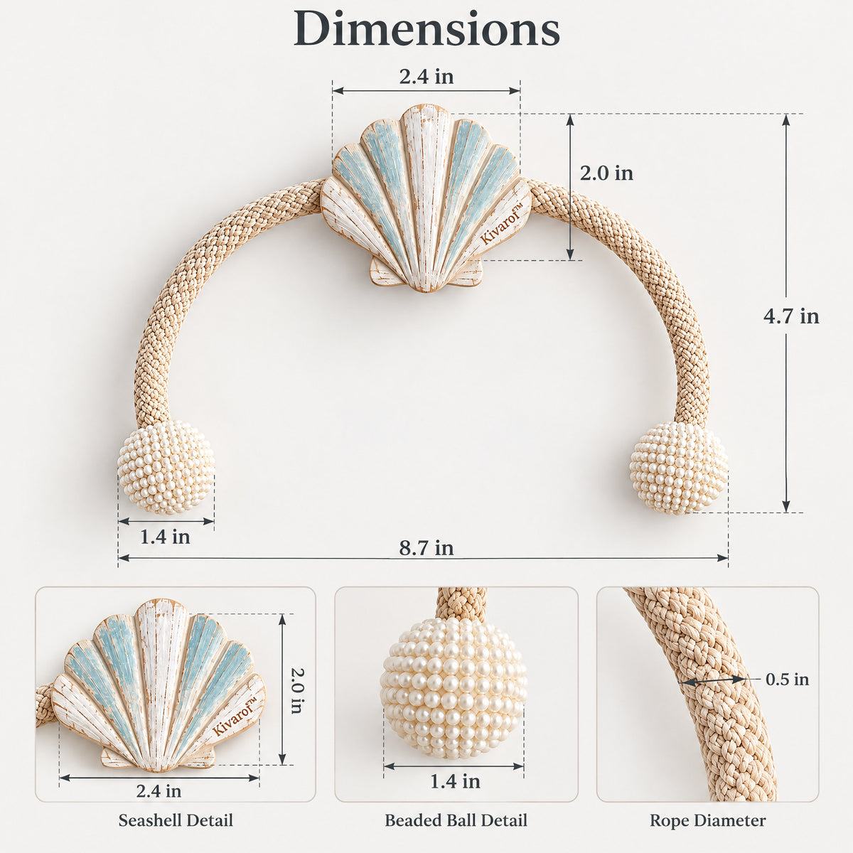 Blue & White Daisy Curtain Tieback – Pearl Rope Trim