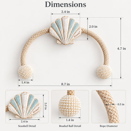 Blue & White Daisy Curtain Tieback – Pearl Rope Trim