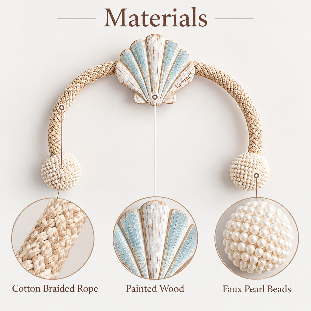 Blue & White Daisy Curtain Tieback – Pearl Rope Trim