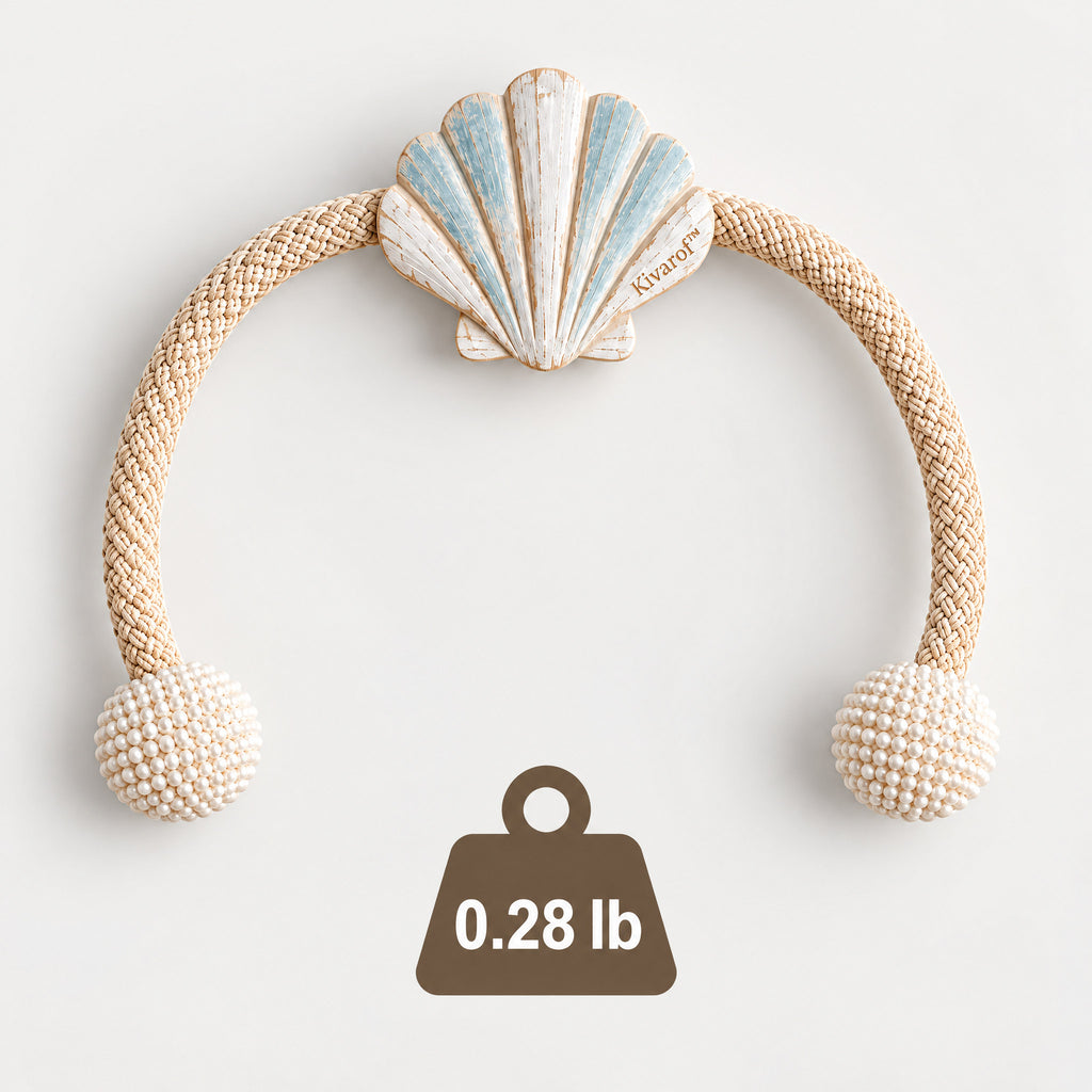 Blue & White Daisy Curtain Tieback – Pearl Rope Trim