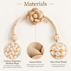 Natural Beige Linen Flower Curtain Tieback – Pearl Accents